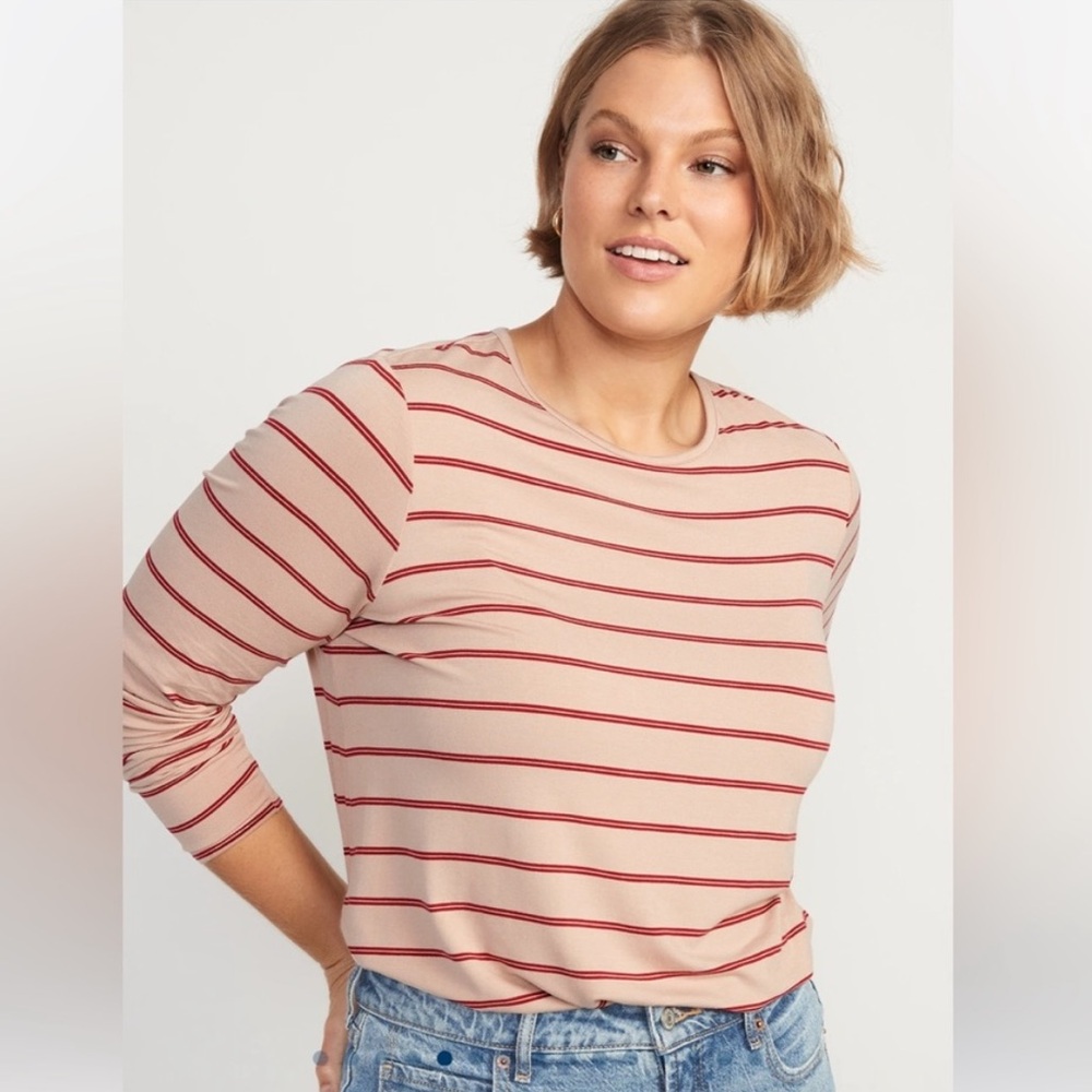 Old Navy‎ Luxe Long Sleeve Tee Shirt Large Tall Tan Red Very Soft